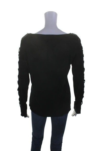 Bailey 44 Women's Round Neck Lace Up Long Sleeves T-Shirt Black Size S