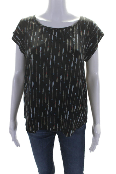 Joie Womens Silk Cap Sleeve Graphic Arrow Print Blouse Navy Size M