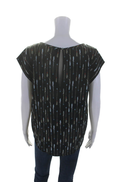 Joie Womens Silk Cap Sleeve Graphic Arrow Print Blouse Navy Size M