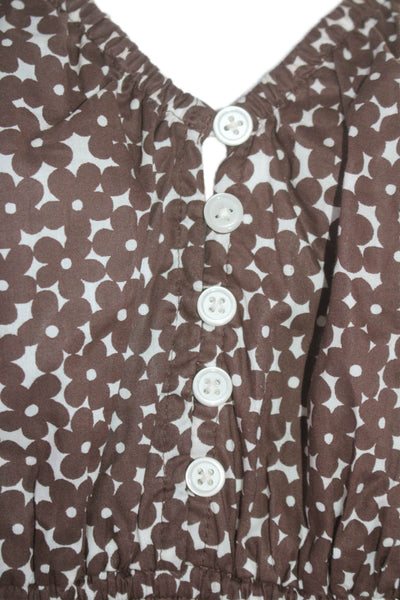 J Crew Womens Cotton Floral Scoop Neck Long Sleeve Blouse Brown Size S