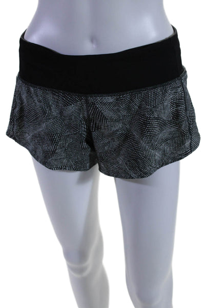 Lululemon Womens Printed Mid Rise Pull On Athletic Shorts Black White Size 4