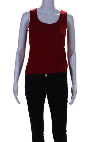 St. John Womens Sleeveless Pullover Crew Neck Shell Sweater Red Wool Size Petite