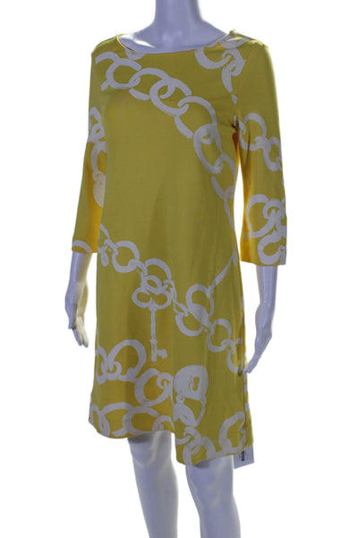 Lilly Pulitzer Womens Printed Long Sleeves Knee Length Dress Yellow Size Medium