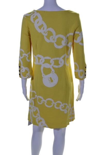 Lilly Pulitzer Womens Printed Long Sleeves Knee Length Dress Yellow Size Medium