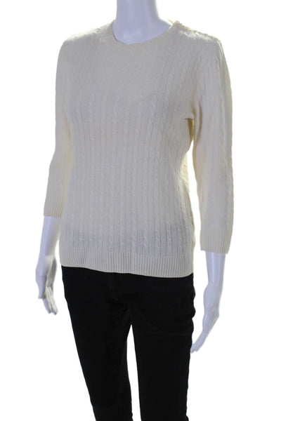 J Crew Womens Cashmere Rib Knitted Buttons Pullover Sweater Cream Size M