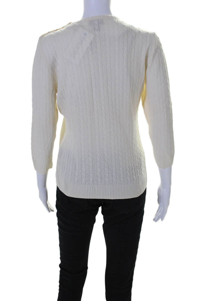 J Crew Womens Cashmere Rib Knitted Buttons Pullover Sweater Cream Size M