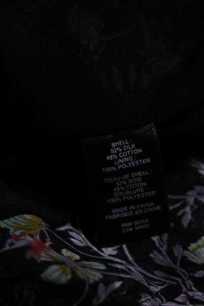 Rebecca Taylor Womens Black Silk Blend Floral Ruffle High Neck Blouse Top Size 0