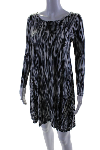 Elle Lauri Womens Ikat Print Long Sleeves Shirt Dress Black White Size Small