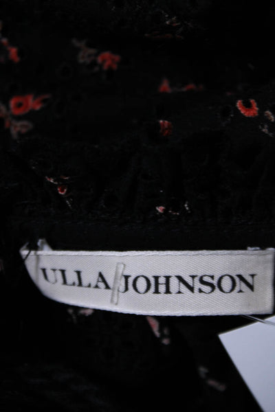 Ulla Johnson Womens Cotton Black Floral Print Eyelet V-neck Shift Dress Size 0