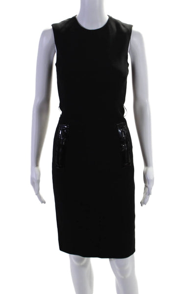 Michael Kors Womens Wool Black Crew Neck Zip Back Sleeveless Shift Dress Size 0