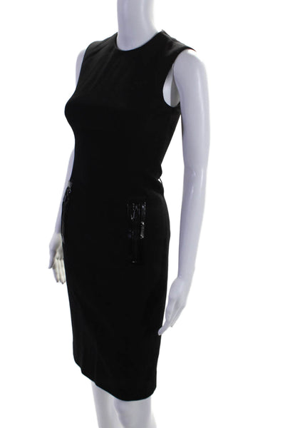 Michael Kors Womens Wool Black Crew Neck Zip Back Sleeveless Shift Dress Size 0