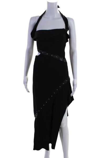 Jonathan Simkhai Womens Black Studded Cut Out Ruffle Strapless Shift Dress Size2