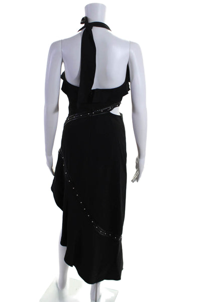 Jonathan Simkhai Womens Black Studded Cut Out Ruffle Strapless Shift Dress Size2