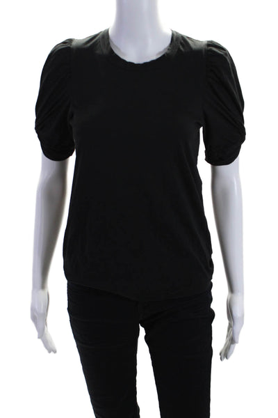 A.L.C. Womens Cotton Black Crew Neck Puff Short Sleeve Blouse Top Size XS