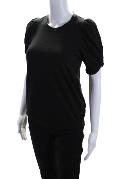 A.L.C. Womens Cotton Black Crew Neck Puff Short Sleeve Blouse Top Size XS