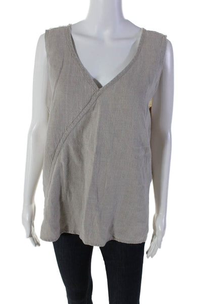 Flax Womens Linen Sleeveless V Neck Tank Top Gray Size L