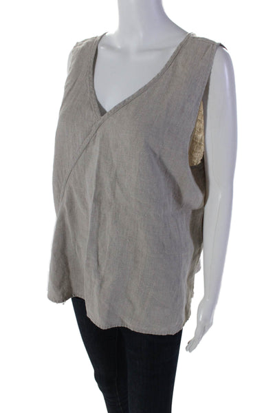 Flax Womens Linen Sleeveless V Neck Tank Top Gray Size L