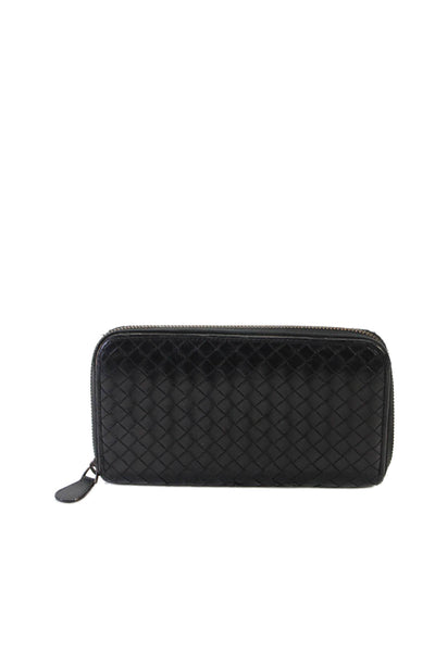 Bottega Veneta Womens Black Leather Woven Intrecciato Long Wallet