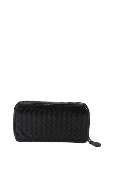 Bottega Veneta Womens Black Leather Woven Intrecciato Long Wallet