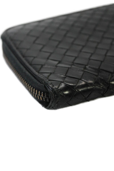 Bottega Veneta Womens Black Leather Woven Intrecciato Long Wallet