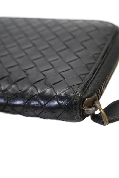 Bottega Veneta Womens Black Leather Woven Intrecciato Long Wallet