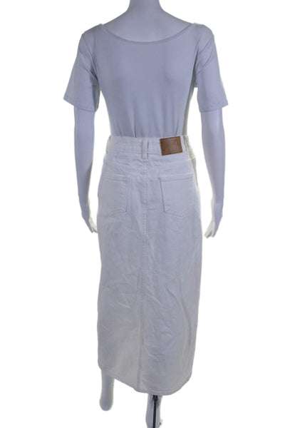 SNDYS. Womens Denim 5 Pocket High Slit Maxi Skirt White Size XS