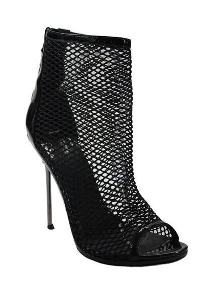 B Brian Atwood Womens Patent Leather Peep Toe Caged Mesh Heels Black Size 8.5