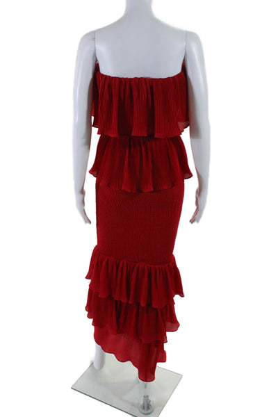 Jlux Label Women's Square Neck Ruffle Smocked Bodycon Midi Dress Red Size XS