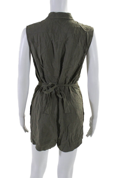 Allsaints Womens Collared Short Sleeved Button Up Waist Tied Romper Green Size 6