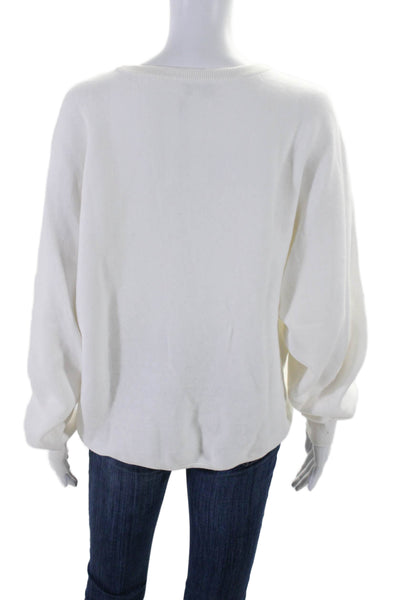 DKNY Jeans Womens Cotton White Sequins Crew Neck Long Sleeve Sweater Top Size M