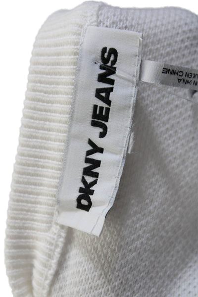 DKNY Jeans Womens Cotton White Sequins Crew Neck Long Sleeve Sweater Top Size M