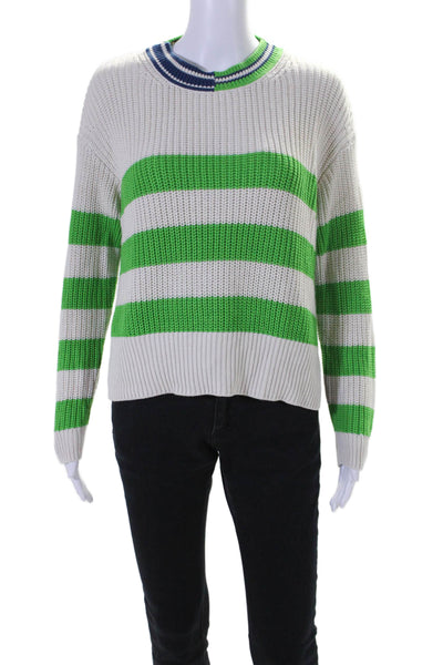 Solid & Striped Print Womens Organic Cotton Pullover Sweater Top Green Size S