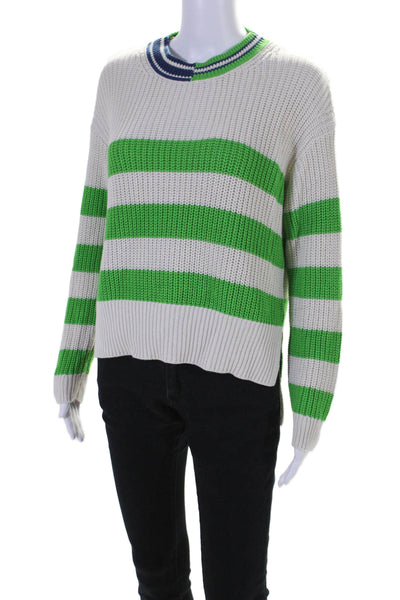 Solid & Striped Print Womens Organic Cotton Pullover Sweater Top Green Size S