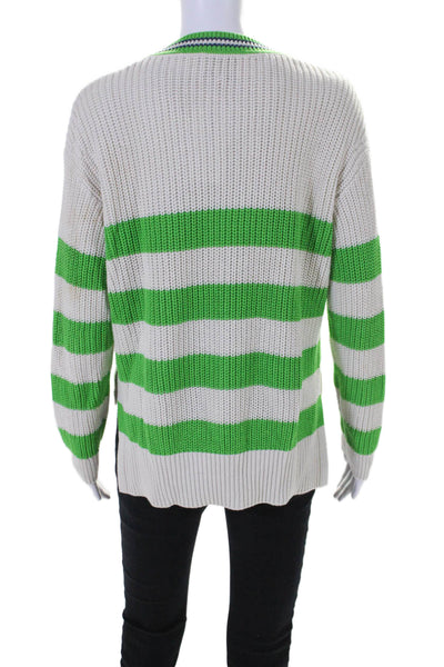 Solid & Striped Print Womens Organic Cotton Pullover Sweater Top Green Size S