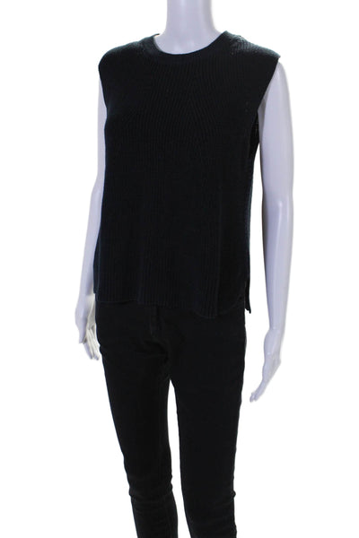 Helmut Lang Womens Cotton Knit Round Neck Pullover Sweater Vest Navy Size S