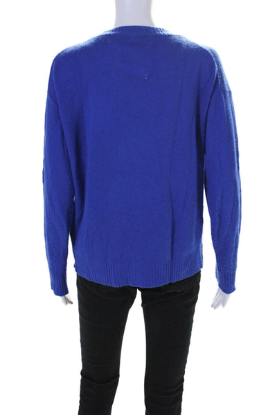 360 Cashmere Womens Cashmere Knit Round Neck Pullover Sweater Top Blue Size S