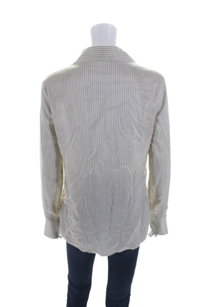 Agnona Women's Collared Long Sleeves Button Down Striped Shirt Beige Size 44