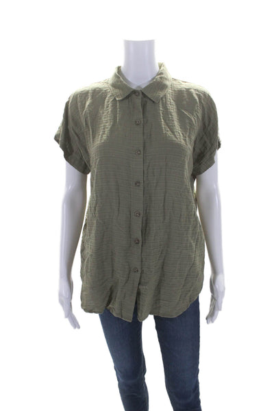 Marine Layer Women's Collared Short Sleeves Button Down Shirt Green Size S