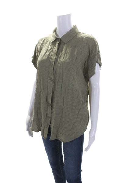 Marine Layer Women's Collared Short Sleeves Button Down Shirt Green Size S