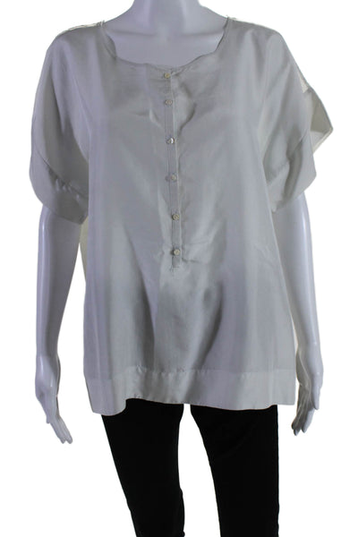 Calypso Saint Barth Womens Silk Short Sleeve Button Up Blouse Light Blue Size 0