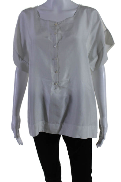 Calypso Saint Barth Womens Silk Short Sleeve Button Up Blouse Light Blue Size 0