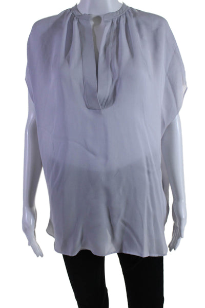 Vince Womens Silk V Neck Short Sleeve Blouse Lilac Size M