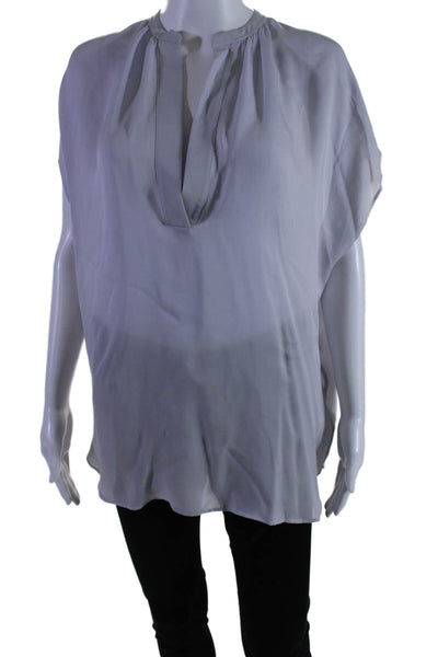 Vince Womens Silk V Neck Short Sleeve Blouse Lilac Size M