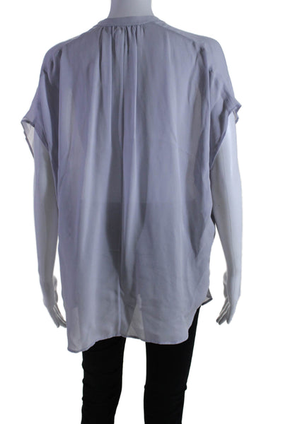 Vince Womens Silk V Neck Short Sleeve Blouse Lilac Size M