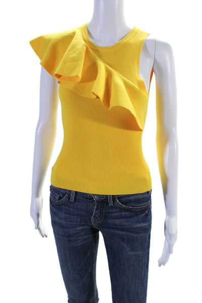 ALC Womens Textured Ribbed Sleeveless A Lined Ruffled Blouse Yellow Size XS