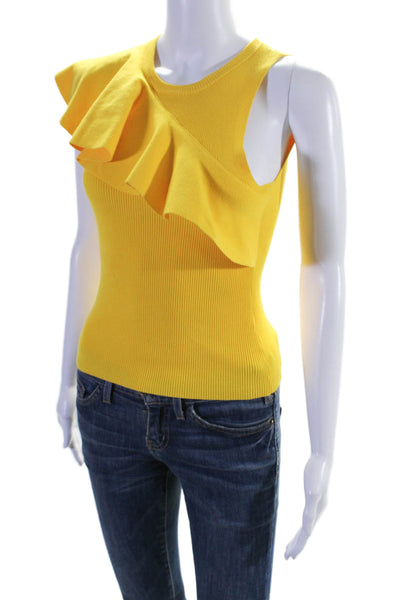 ALC Womens Textured Ribbed Sleeveless A Lined Ruffled Blouse Yellow Size XS