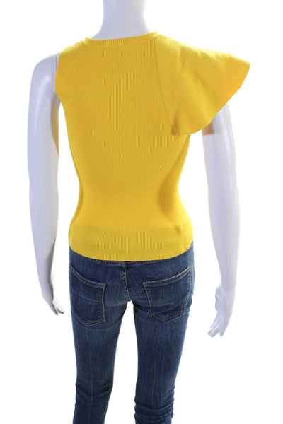 ALC Womens Textured Ribbed Sleeveless A Lined Ruffled Blouse Yellow Size XS