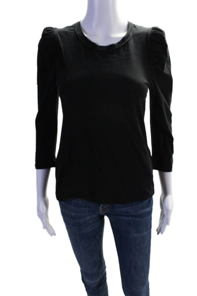 ALC Womens Cotton Long Puff Sleeved Round Neck Basic Top Black Size XS