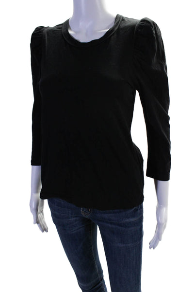 ALC Womens Cotton Long Puff Sleeved Round Neck Basic Top Black Size XS