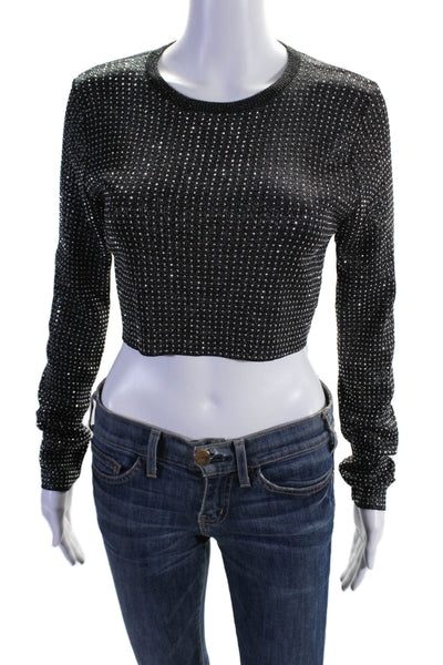 Seek The Label Women's Long Sleeves Glitter Studs Cropped Sweater Black Size S